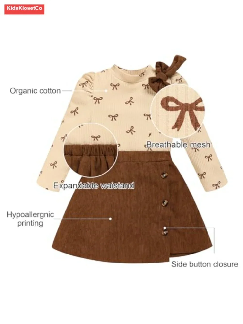 Toddler Girl Plaid Dress Set - Long Sleeve Bow Top & Skirt